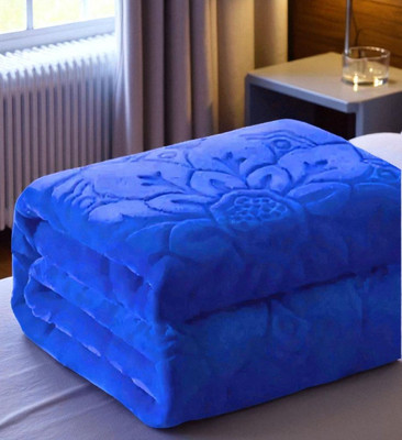 Swikon star Floral Double Mink Blanket for  Heavy Winter(Polyester, Blue)