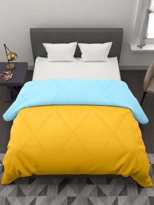 YUKU Solid Double Comforter for  Heavy Winter(Poly Cotton, Sky Blue & Yellow)