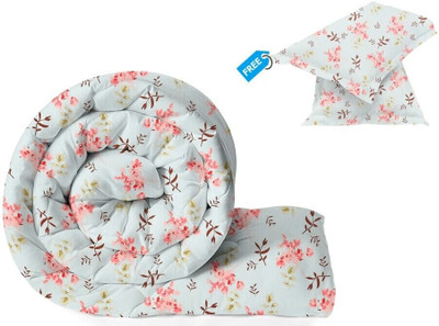 BSB HOME Floral Double AC Blanket for  Mild Winter(Microfiber, Silver & Red & Light Green & Brown)