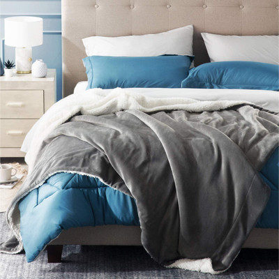 VAS COLLECTIONS Solid Single Sherpa Blanket for  Heavy Winter(Polyester, Grey)