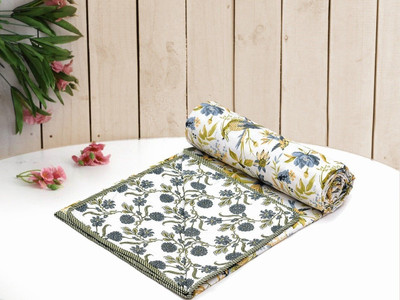 Barbarikk Floral Double Dohar for  AC Room(Cotton, Green Blue White)