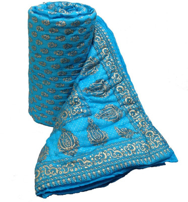 Gnudi Printed Single Quilt for  AC Room(Cotton, Firozy)