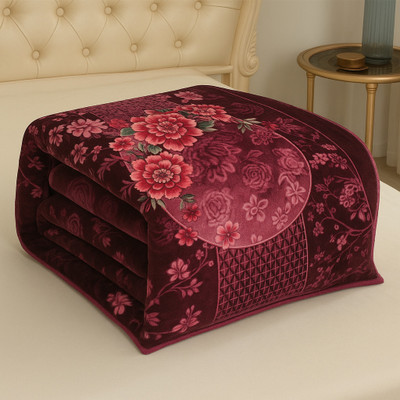 HOLYKRAFT Self Design Double Mink Blanket for  Heavy Winter(Polyester, Wine)