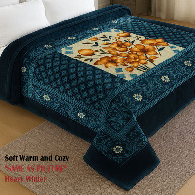 HOLYKRAFT Floral King Mink Blanket for  Heavy Winter(Microfiber, Dark Blue)
