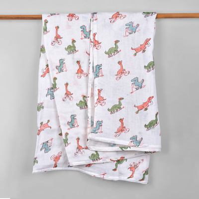 Mom's Home Printed Single Swaddling Baby Blanket for  AC Room(Muslin, Brown)