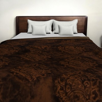 MeterMent Floral Double Mink Blanket for  Mild Winter(Woollen Blend, Brown)