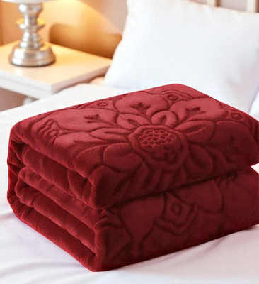 Changers Floral Double Mink Blanket for  Heavy Winter(Polyester, Maroon)