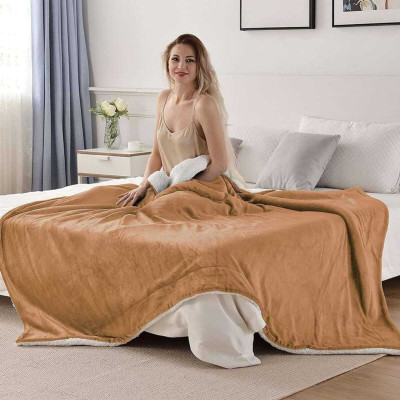 DPN Solid Double Sherpa Blanket for  Heavy Winter(Polyester, Beige White)