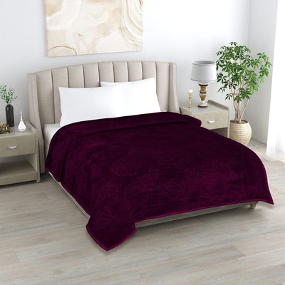 MFI Self Design Single Mink Blanket for  Heavy Winter(Microfiber, Wine)