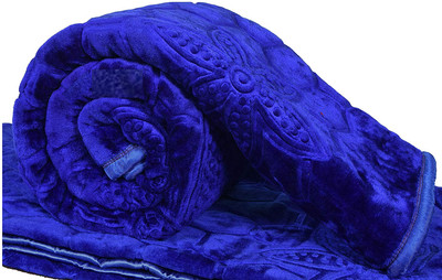 SIMAM Self Design Single Mink Blanket for  Mild Winter(Microfiber, BLUE 539)