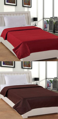 VORDVIGO Solid Single Fleece Blanket for  Mild Winter(Polyester, Red, Brown)