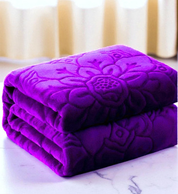GKM Floral Double Mink Blanket for  Heavy Winter(Polyester, Purple)