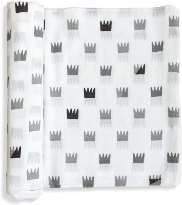 Plusloom Printed Crib Swaddling Baby Blanket for  AC Room(Bamboo Cotton, Grey Crown)