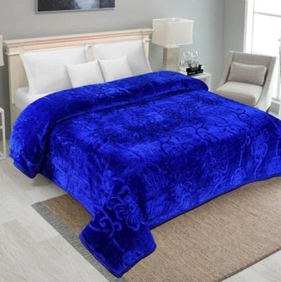 SIMAM Self Design Double Mink Blanket for  Mild Winter(Microfiber, Blue)