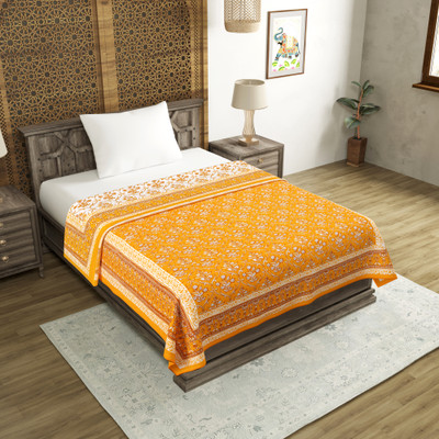 Blocks Of India Printed Single Dohar for  AC Room(Cotton, Yellow, White)