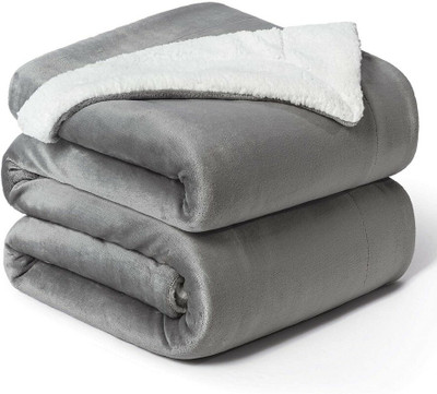 VAS COLLECTIONS Solid Single Sherpa Blanket for  Heavy Winter(Polyester, Grey)