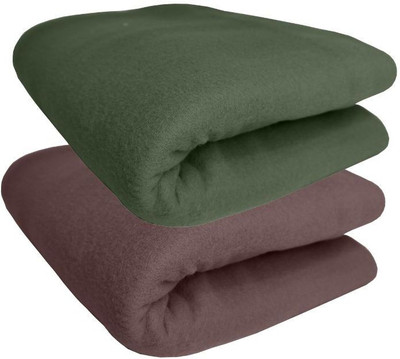 HOMIEE Solid Double Fleece Blanket for  Heavy Winter(Polyester, Green, Brown)