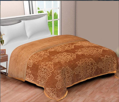 Barbarik Floral Double Mink Blanket for  Mild Winter(Microfiber, Golden)