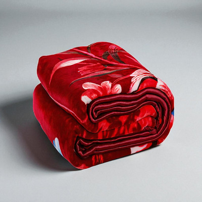 GKM Floral Double Mink Blanket for  Heavy Winter(Microfiber, Red, White)