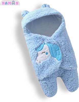 NAMAN Embroidered Crib Hooded Baby Blanket for  AC Room(Microfiber, Blue)