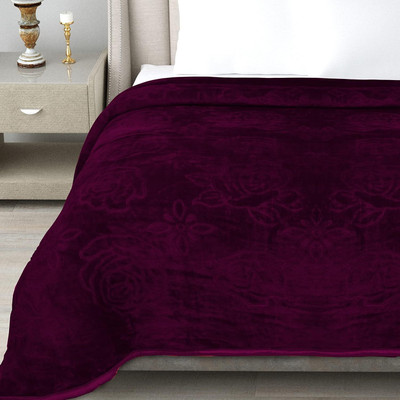 Anadhika Self Design Single Mink Blanket for  Heavy Winter(Woollen Blend, Wine)