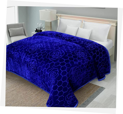 MFI Floral Double Mink Blanket for  Heavy Winter(Microfiber, Blue)