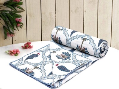 COMFORT PLANET Floral, Printed Double Dohar for  AC Room(Cotton, Blue Multi White)