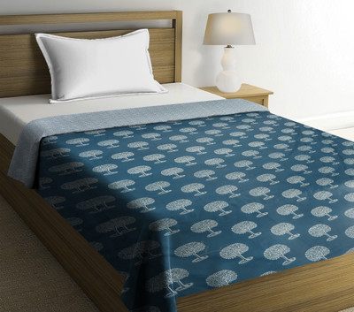 RUSTIC LINEN Printed Single AC Blanket for  AC Room(Cotton, Dark Blue, White)