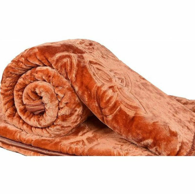 LA VERNE Self Design Double Mink Blanket for  Heavy Winter(Woollen Blend, Beige)