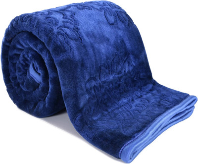 Changers Self Design Double Mink Blanket for  Heavy Winter(Microfiber, Blue)