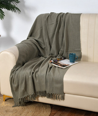 homewaytex Solid Single Throw for  AC Room(Cotton, Grey)