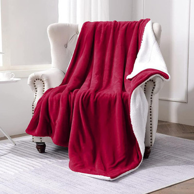 VAS COLLECTIONS Solid Double Sherpa Blanket for  Heavy Winter(Polyester, Maroon)