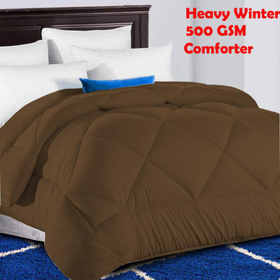 EVOL Solid Single Comforter for  Heavy Winter(Poly Cotton, Brown)