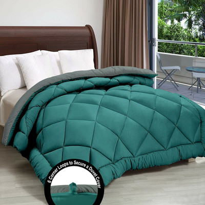 Fluffy Cloud Solid Double Comforter for  AC Room(Microfiber, Teal/Light Grey)