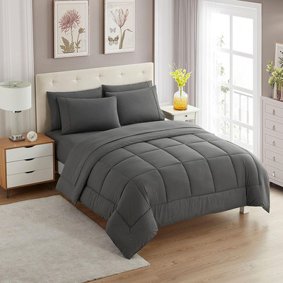 HANS Solid Double Comforter for  Heavy Winter(Poly Cotton, Grey)
