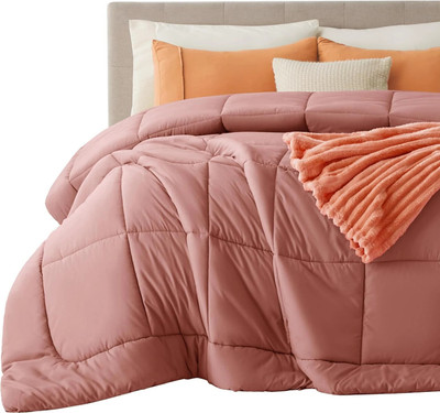 Blue Home Solid Single Comforter for  AC Room(Poly Cotton, Pink)