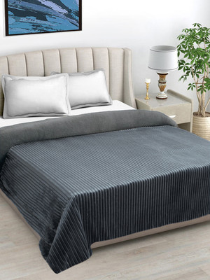 Fabinaliv Striped Double AC Blanket for  AC Room(Poly Cotton, Grey)