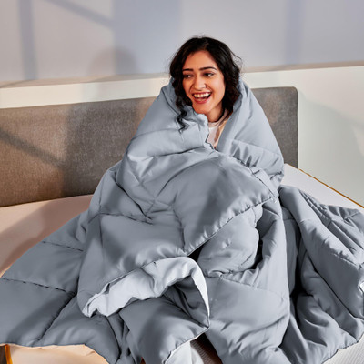 SleepyCat Solid Double AC Blanket for  AC Room(Microfiber, Rhino Grey & Coconut White)