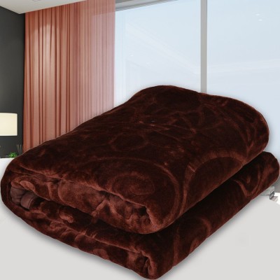 SPANGLE Self Design Single Mink Blanket for  Mild Winter(Microfiber, Brown)