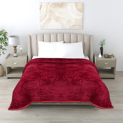 Anadhika Self Design Double Mink Blanket for  Heavy Winter(Woollen Blend, Dark Red)