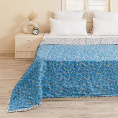 HOMEMONDE Printed Double Dohar for  AC Room(Cotton, White & Turquoise)