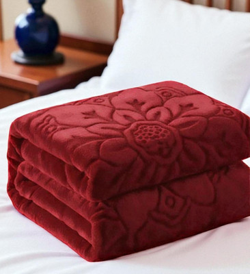 Changers Floral Double Mink Blanket for  Heavy Winter(Polyester, Maroon)
