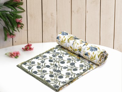 MFI Floral, Printed Double Dohar for  AC Room(Cotton, Green Blue White)