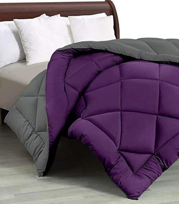 HELGA Checkered Double Comforter for  Mild Winter(Poly Cotton, Purple & Gray)