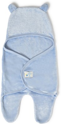 Mi Arcus Solid Single Hooded Baby Blanket for  Heavy Winter(Polyester, Light Blue)