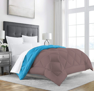 Linenovation Solid Double Comforter for  Heavy Winter(Polyester, Light Blue : Brown)