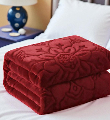 Changers Floral Double Mink Blanket for  Heavy Winter(Polyester, Maroon)