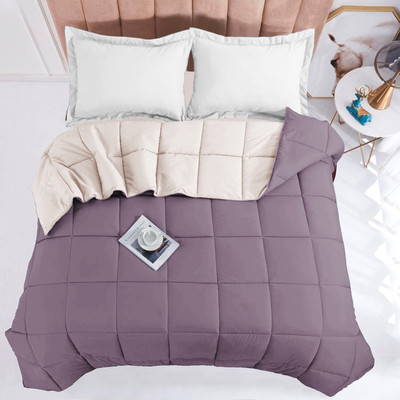 Floating Dreams Solid, Self Design Single Comforter for  Mild Winter(Microfiber, Purple, Beige)