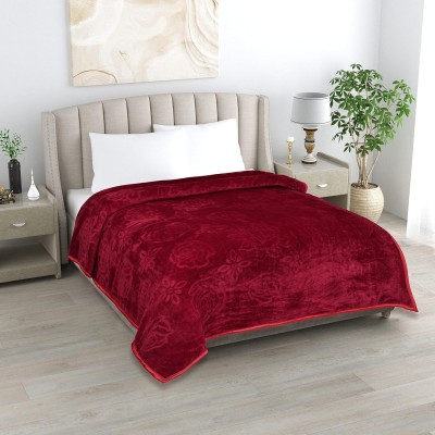 Anadhika Self Design Single Mink Blanket for  Heavy Winter(Woollen Blend, Dark Red)