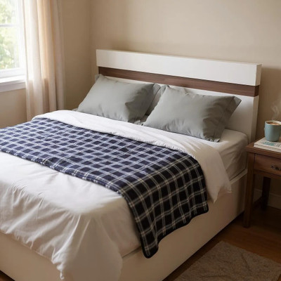 warmzzz Checkered Double Electric Blanket for  Heavy Winter(Poly Cotton, Blue)